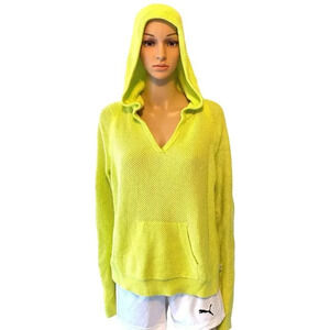 Ralph Lauren Size L Active Neon Green Knit Hoodie Sweatshirt Stretch Pocket Y2K